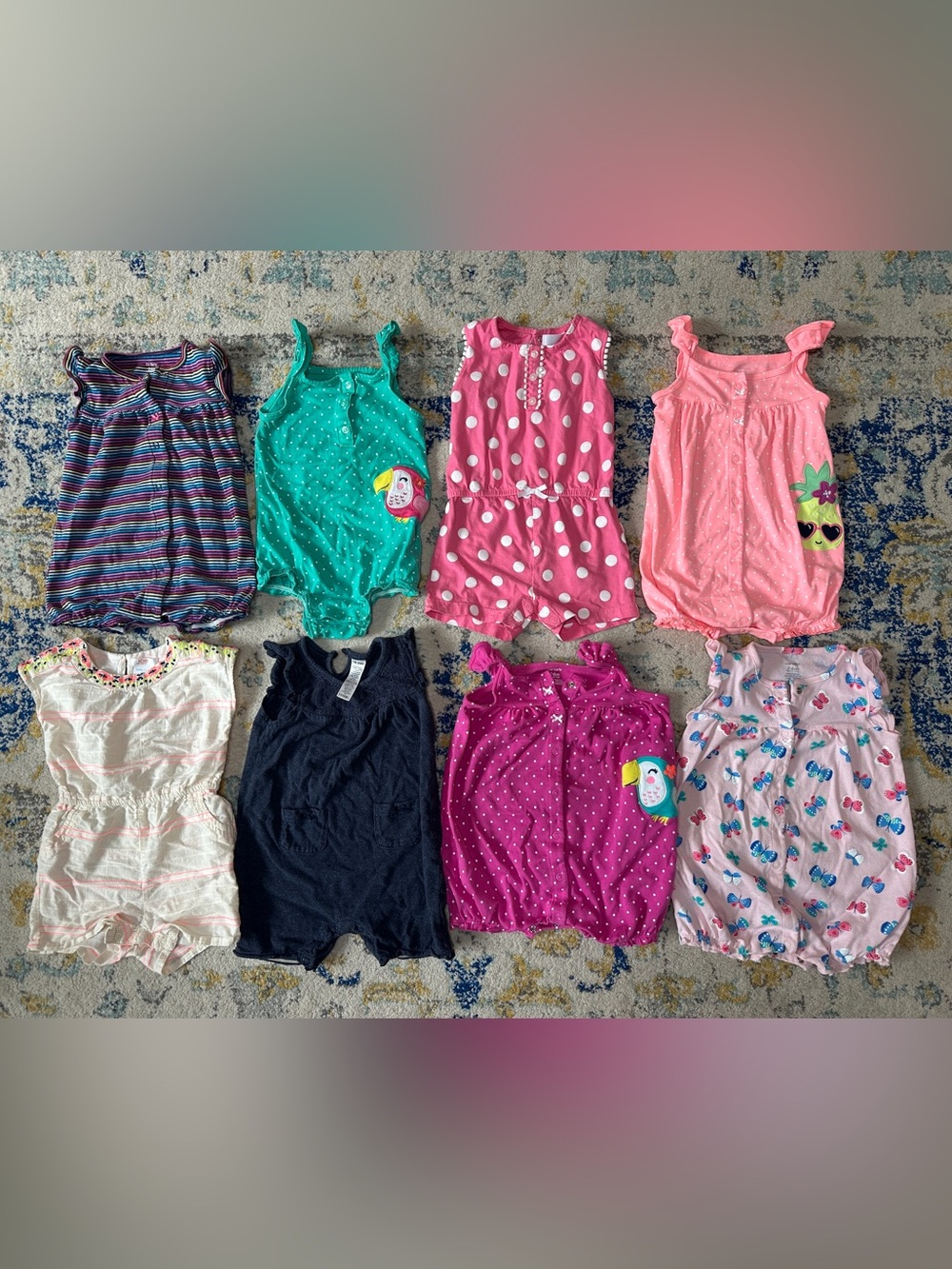 Size 24M Baby Girl Assorted Romper Bundle - Pink, Teal, Fuchsia